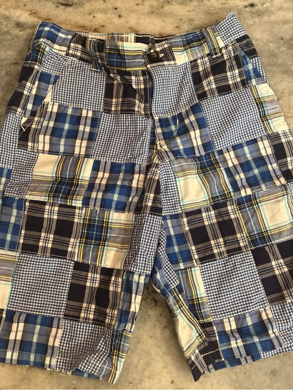 Janie and Jack Boys Patchwork Plaid Shorts in Blue and Navy